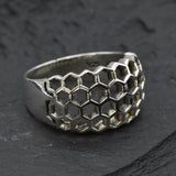 Silver Honeycomb Ring - Chunky Silver Ring  - Silver Artistic Ring