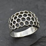 Silver Honeycomb Ring - Chunky Silver Ring  - Silver Artistic Ring