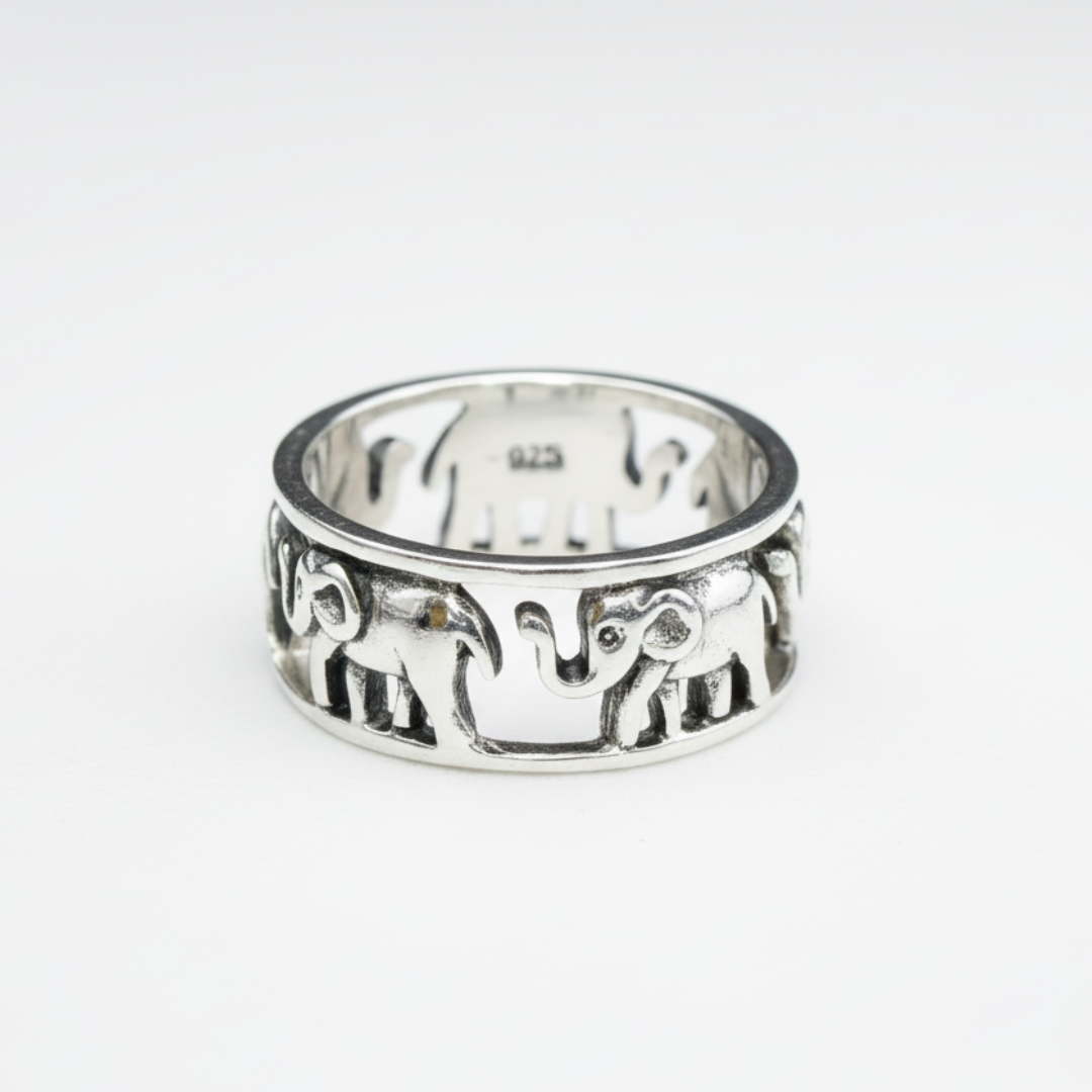 Silver Elephant Band - Silver Animal Ring - Small Elephant Ring made in 925 Sterling Silver. Ideal for everyday wear and perfect for birthday gifting and special occasions.