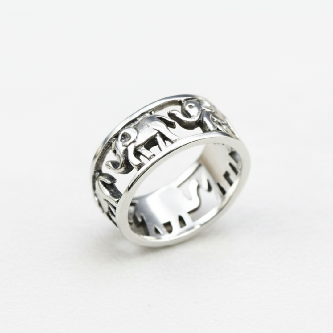 Silver Elephant Band - Silver Animal Ring - Small Elephant Ring made in 925 Sterling Silver. Ideal for everyday wear and perfect for birthday gifting and special occasions.