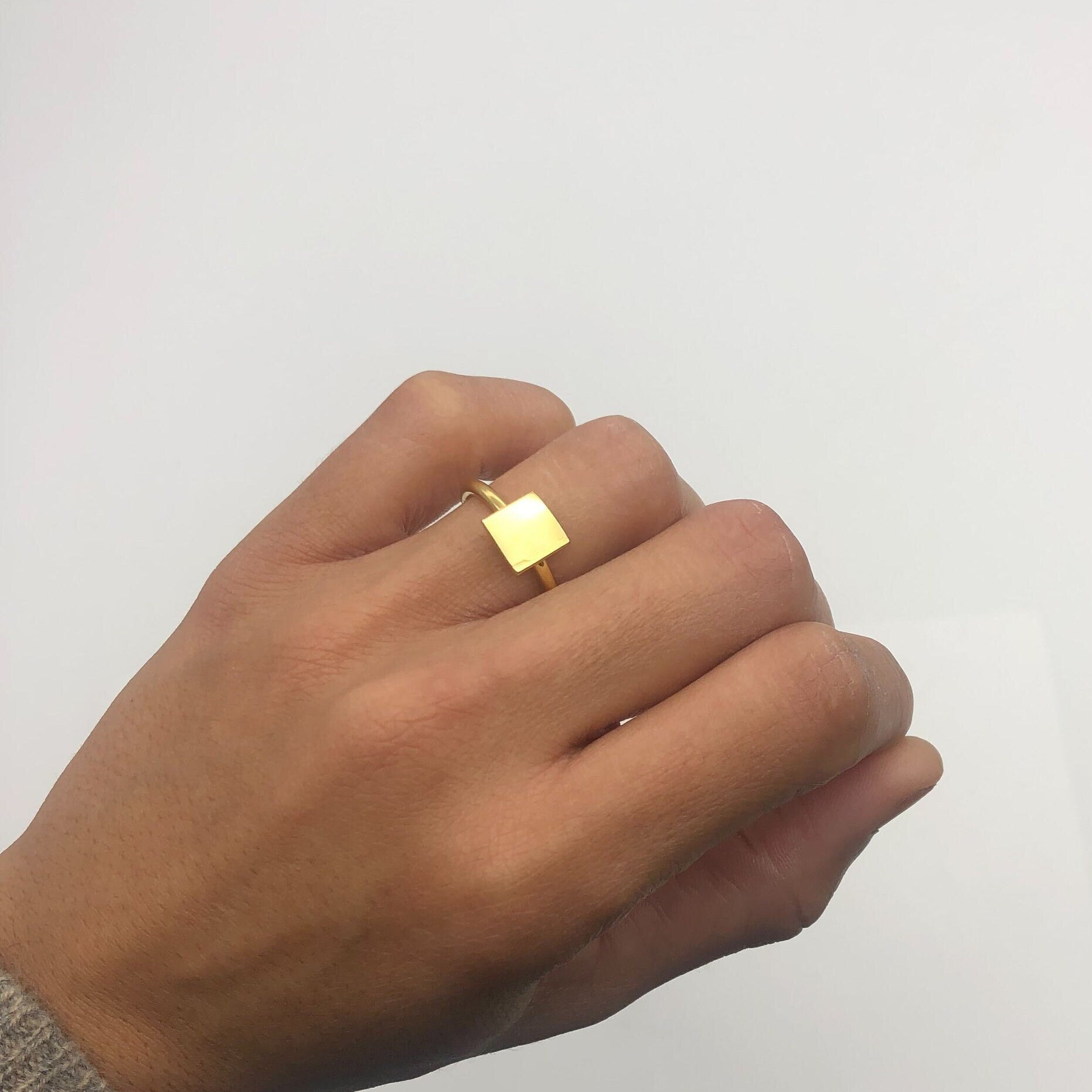 Small Square Ring, Minimalist Ring, Square Band, Simple Ring, Square Stackable Ring, Small Pinky Ring, Little Finger Ring, Geometric Ring(1)
