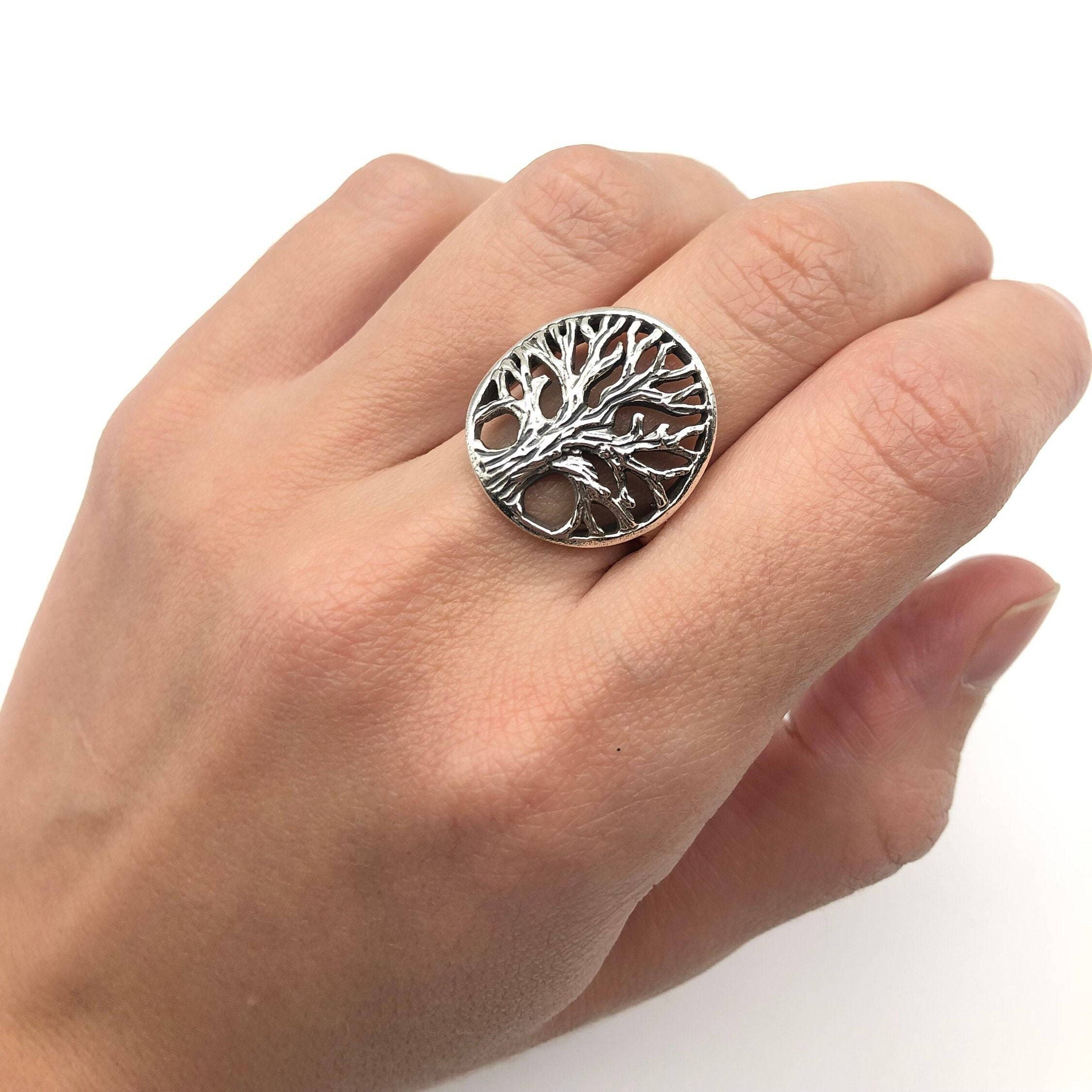 Silver Tree Of Life Ring, Vintage Tree Ring, Silver Statement Ring, Silver Tree Ring, Artisan Ring, Handmade Tree of Ring, Round Silver Ring