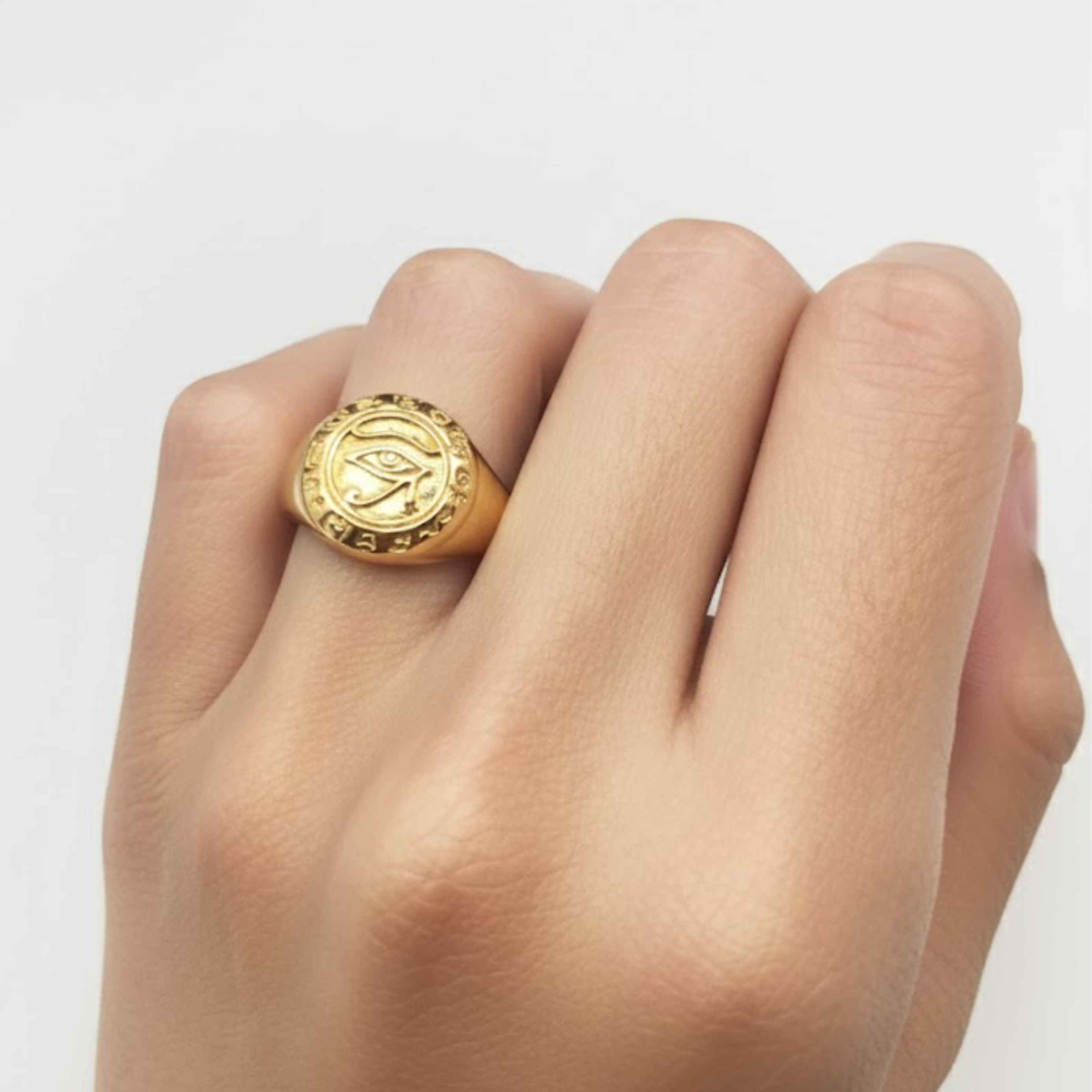 Elegant Gold Egyptian Eye Ring in 18k Gold Vermeil, a stunning piece for everyday wear and special gifts.