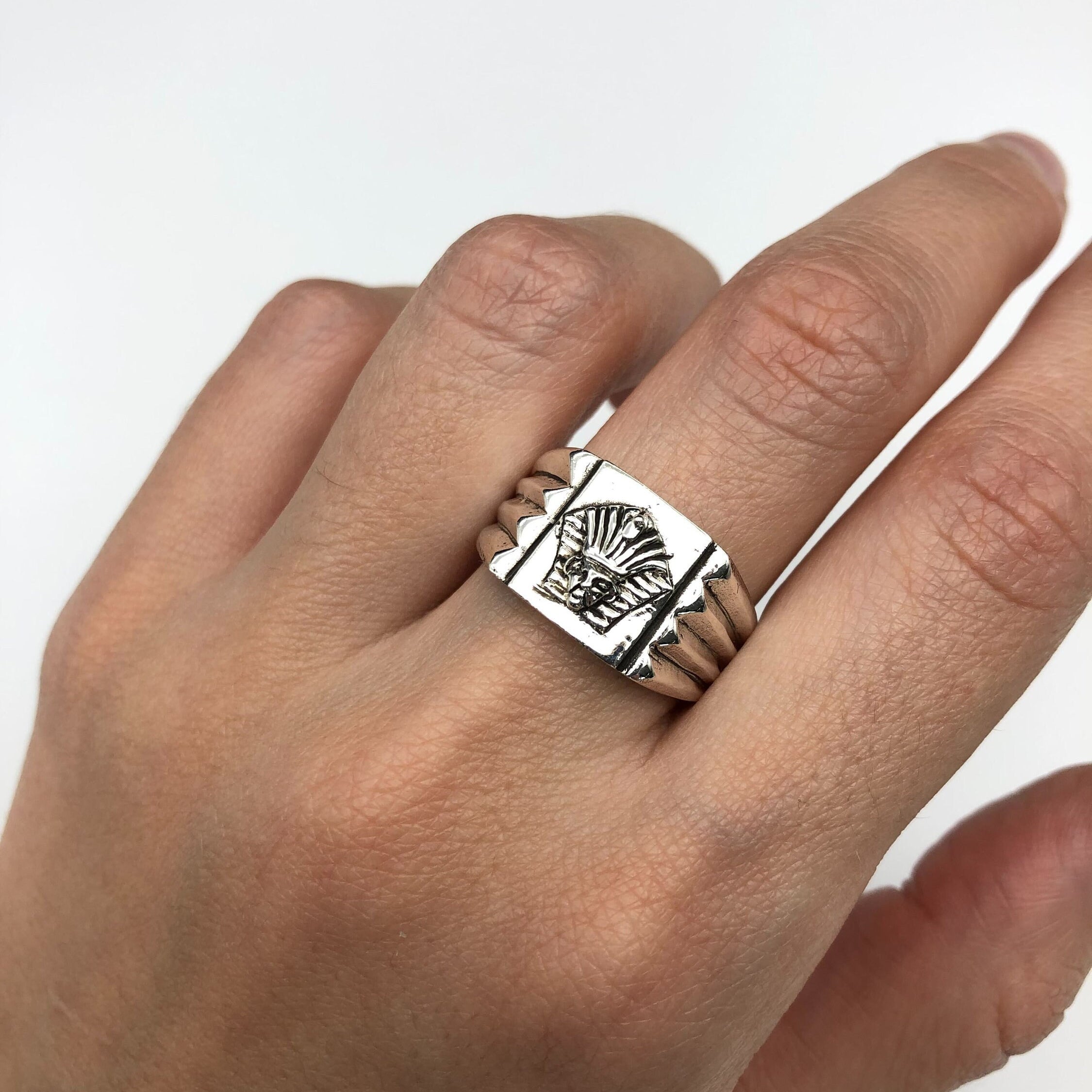 Pharaoh Ring, Silver Egyptian Ring, Silver Chunky Ring, Symbolic Ring, Unisex Ring, Pharaoh Jewelry, Silver Wide Ring, 925 Sterling Silver
