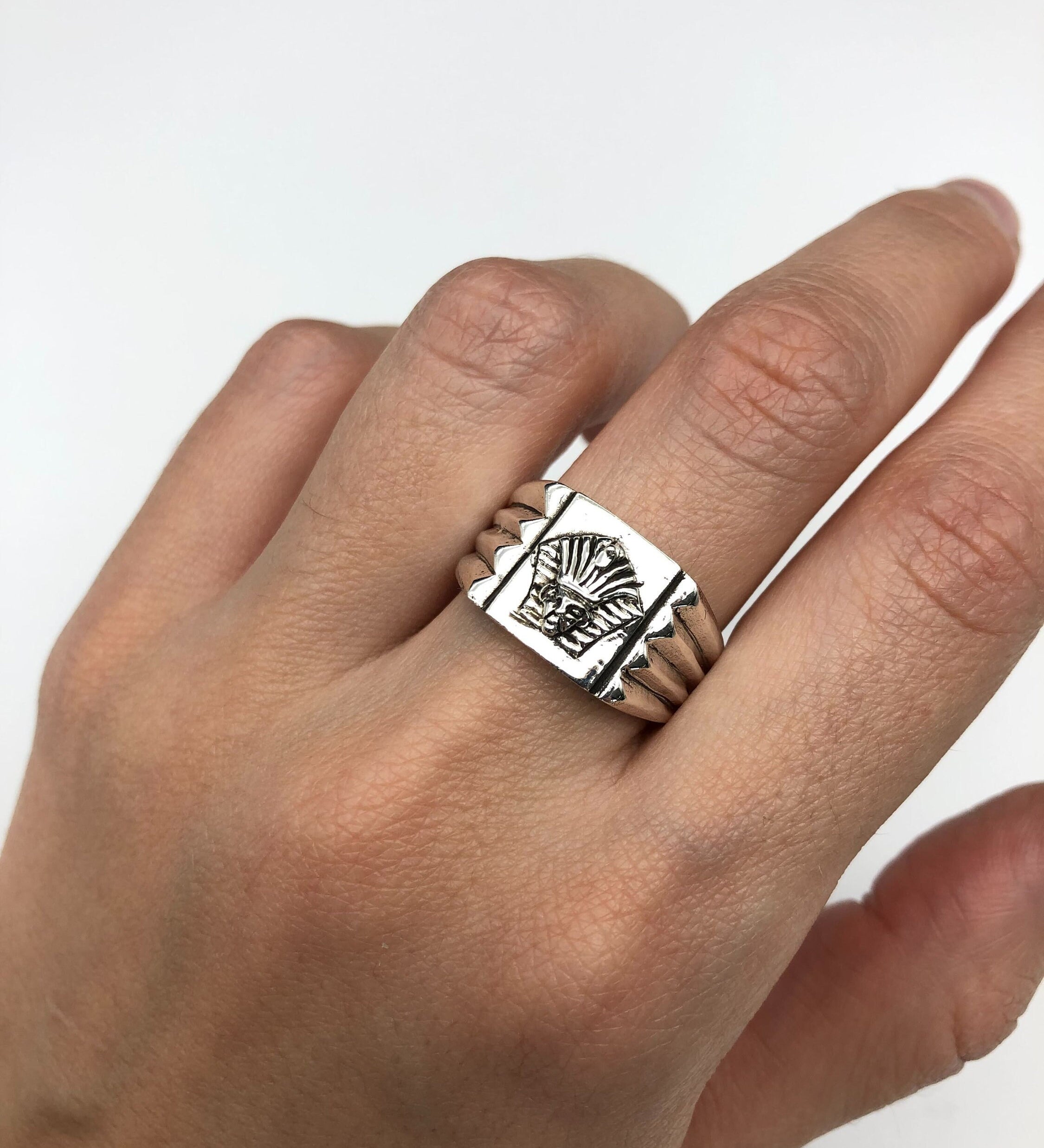 Pharaoh Ring, Silver Egyptian Ring, Silver Chunky Ring, Symbolic Ring, Unisex Ring, Pharaoh Jewelry, Silver Wide Ring, 925 Sterling Silver