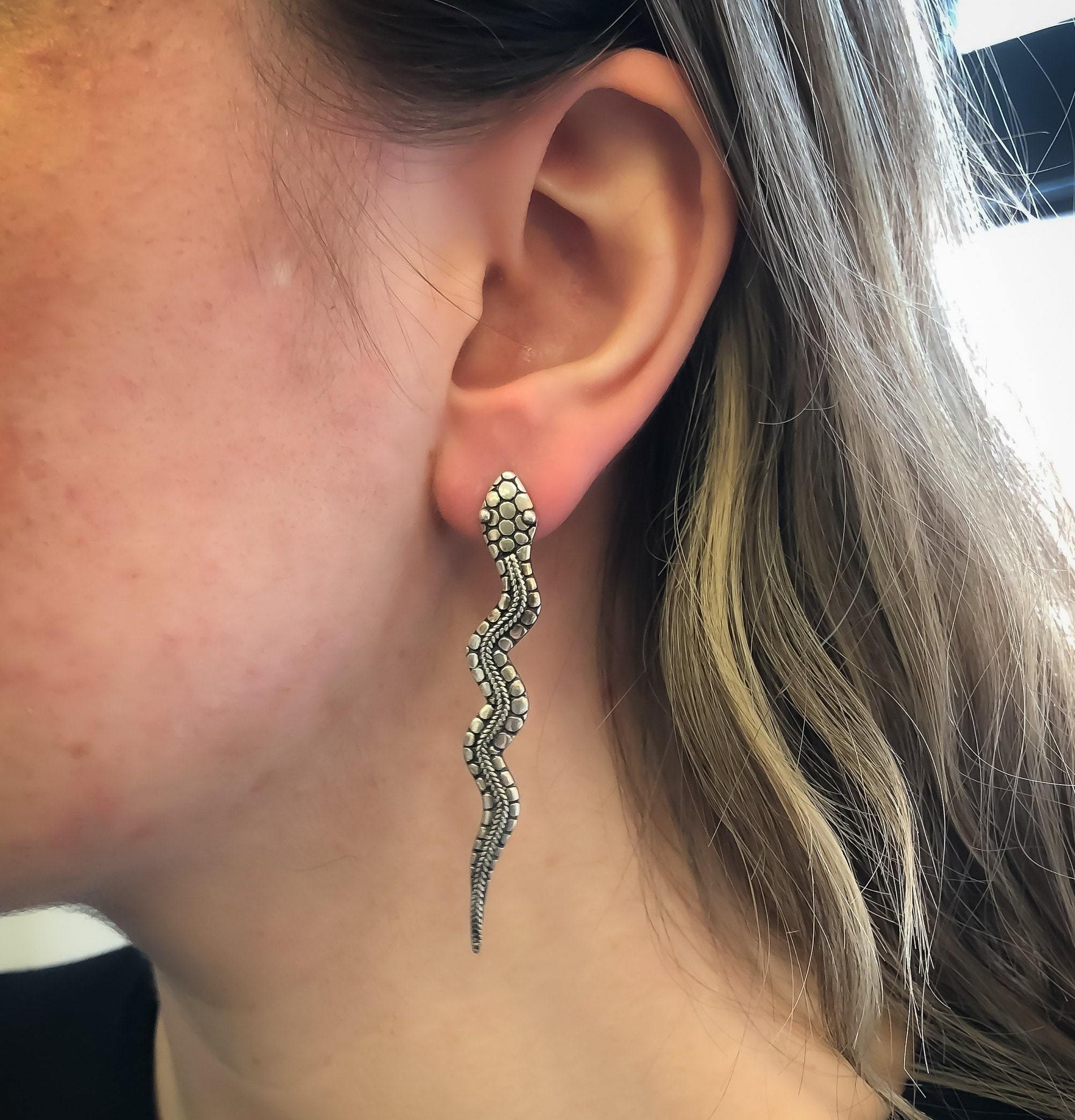 Long Snake Earrings, Serpent Earrings, Silver Snake Earrings, Long Earrings, Statement Earrings, Solid Silver Earrings, 925 Sterling Silver