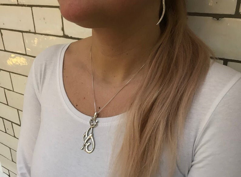 Silver Cat Pendant, Animal Pendant, Solid Silver Pendant, Silver Artistic Pendant, Silver Artisan Pendant, Statement Pendant, Large Pendant