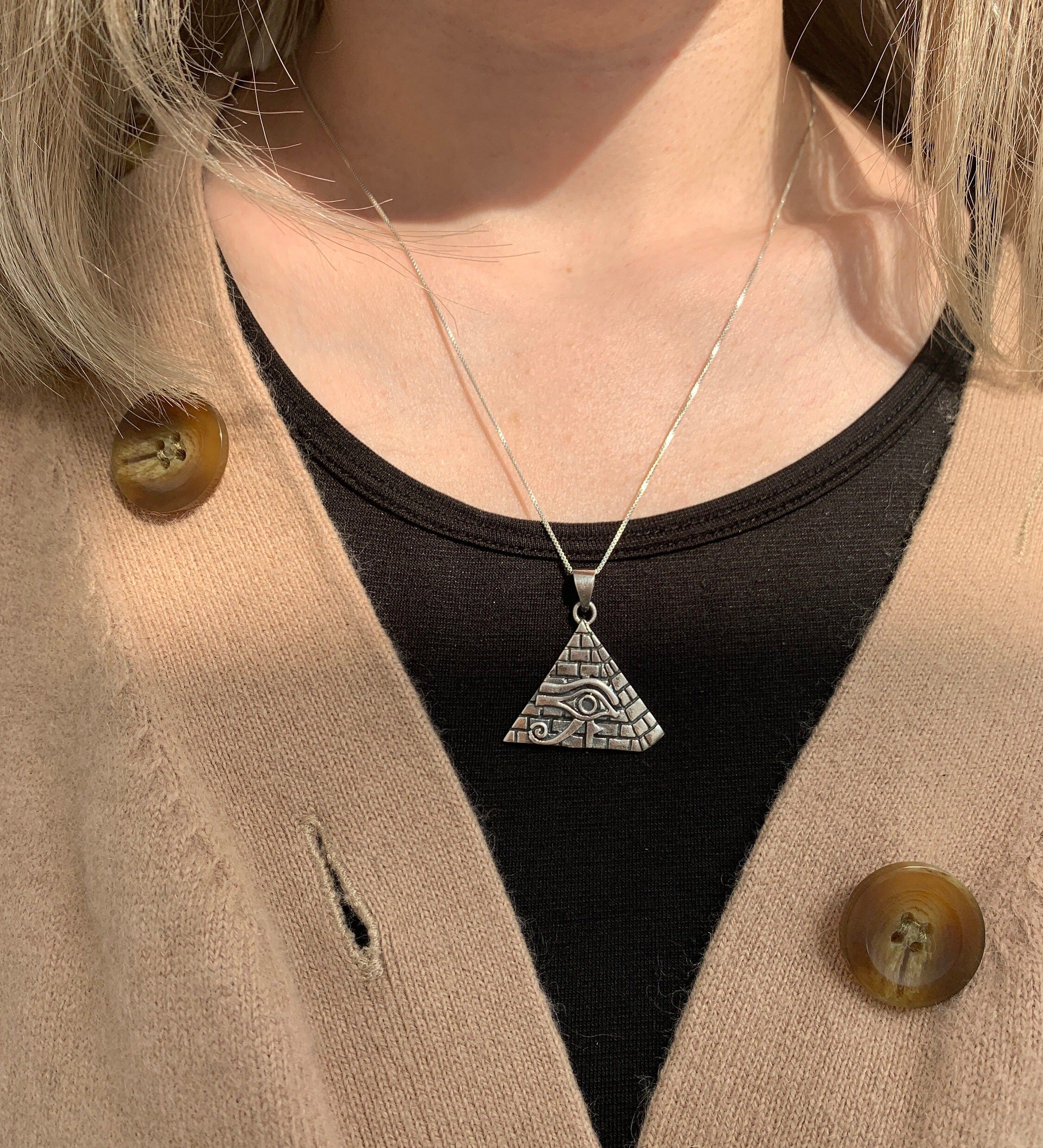 Silver Pyramid Pendant, All Seeing Eye Pendant, Handmade Pendant, Egyptian Pendant, Silver Egyptian Necklace, Symbolic Pendant, Cute pendant
