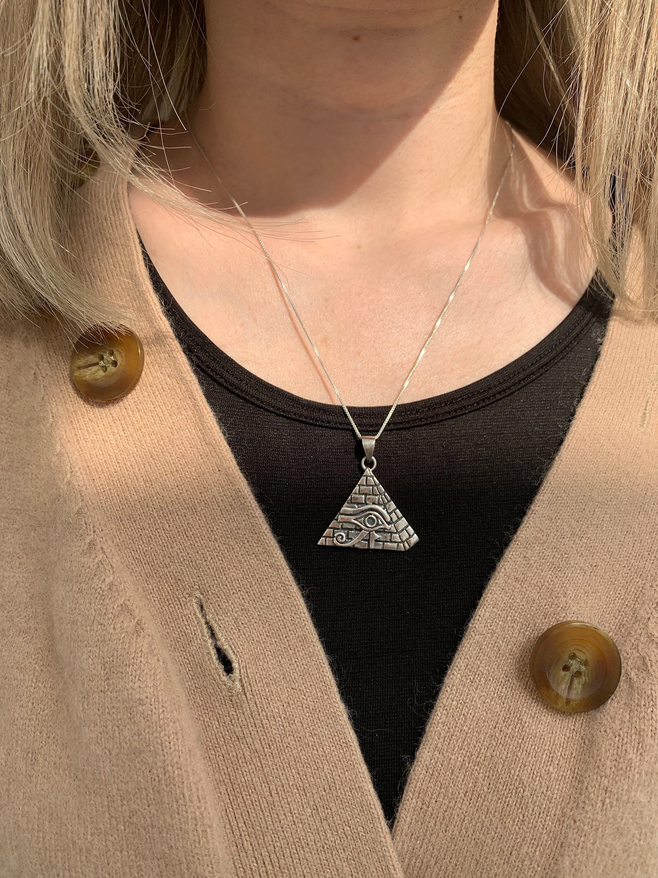 Silver Pyramid Pendant, All Seeing Eye Pendant, Handmade Pendant, Egyptian Pendant, Silver Egyptian Necklace, Symbolic Pendant, Cute pendant