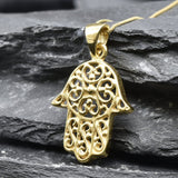 Gold Hamsa Pendant - Gold Fatima Necklace, Gold Hand Pendant made in 18k Gold Vermeil. Ideal for everyday wear and perfect for birthday gifting and special occasions.