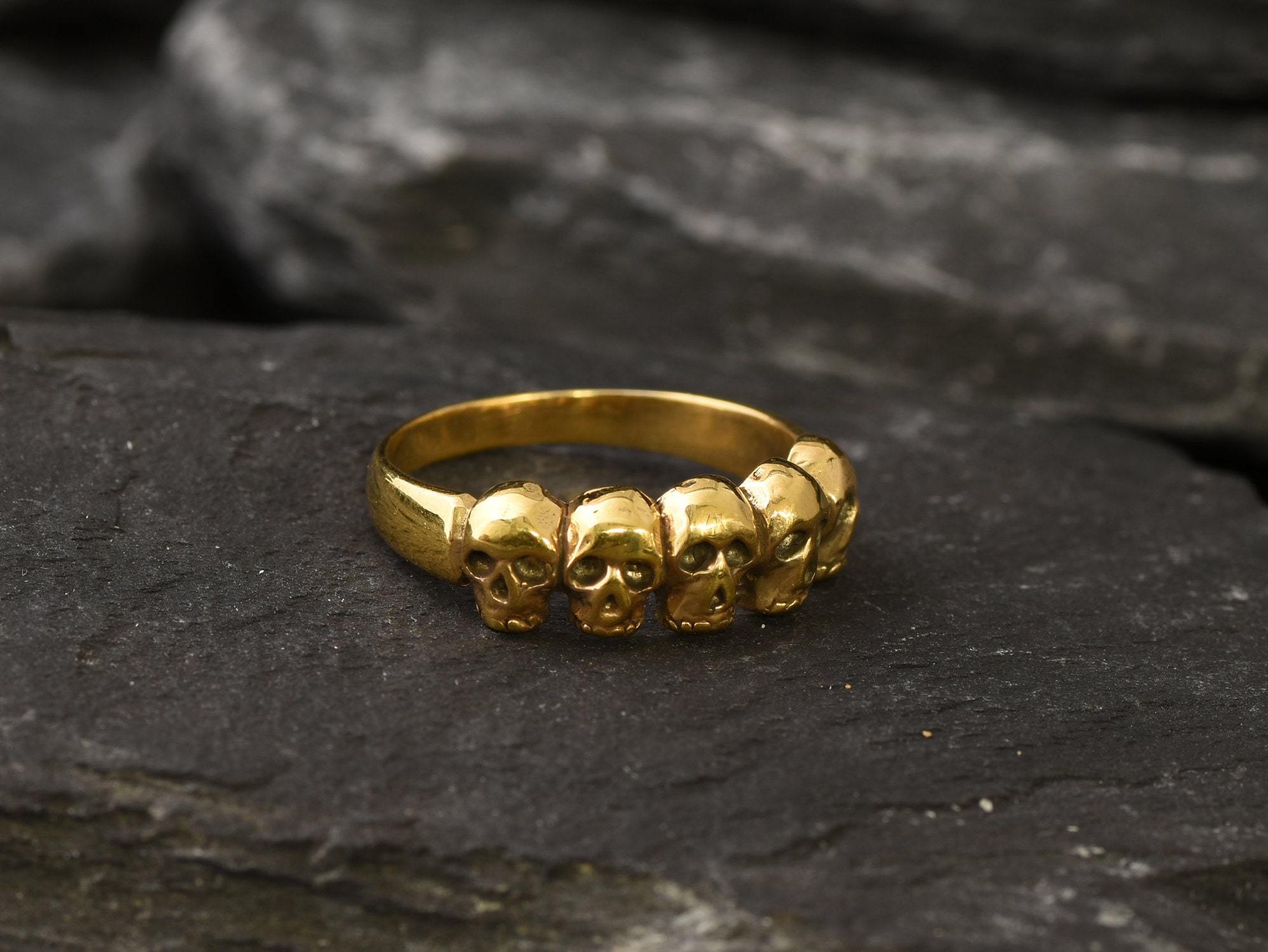 Gold Skull Ring, Skulls Ring, Gold Vintage Ring, Gold Skeleton Ring, Antique Ring, Handmade Ring, Artisan Ring, Original Ring, Gothic Ring