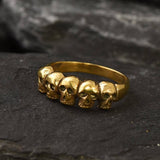 Silver Skull Ring - 5 Skulls Band - Men's Biker Ring