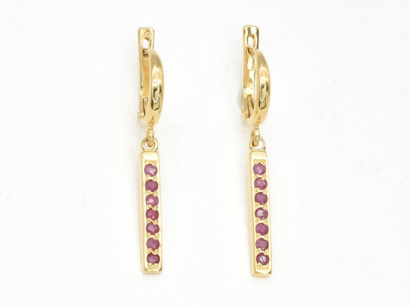 Natural Ruby Earrings made in 18k Gold Vermeil with Round Natural Red Ruby in Channel-Set setting, July Birthstone gift idea, symbolizes nobility, purity, and passion, ideal for everyday wear and perfect for birthday gifting and special occasions.