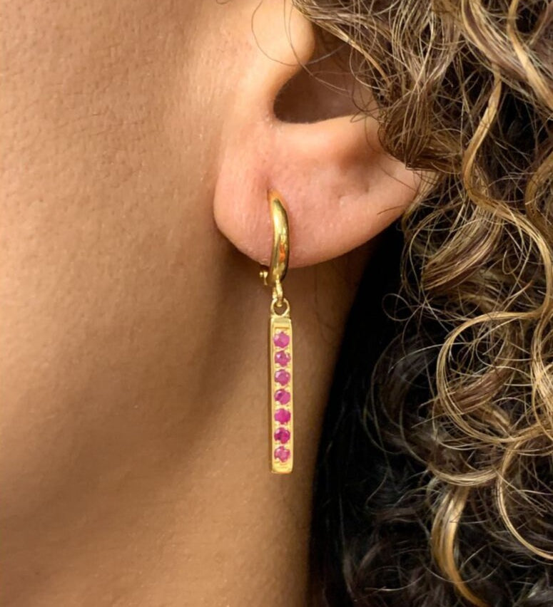Natural Ruby Earrings in 18k Gold Vermeil, Channel-Set, perfect July birthstone gift for special occasions and everyday wear.