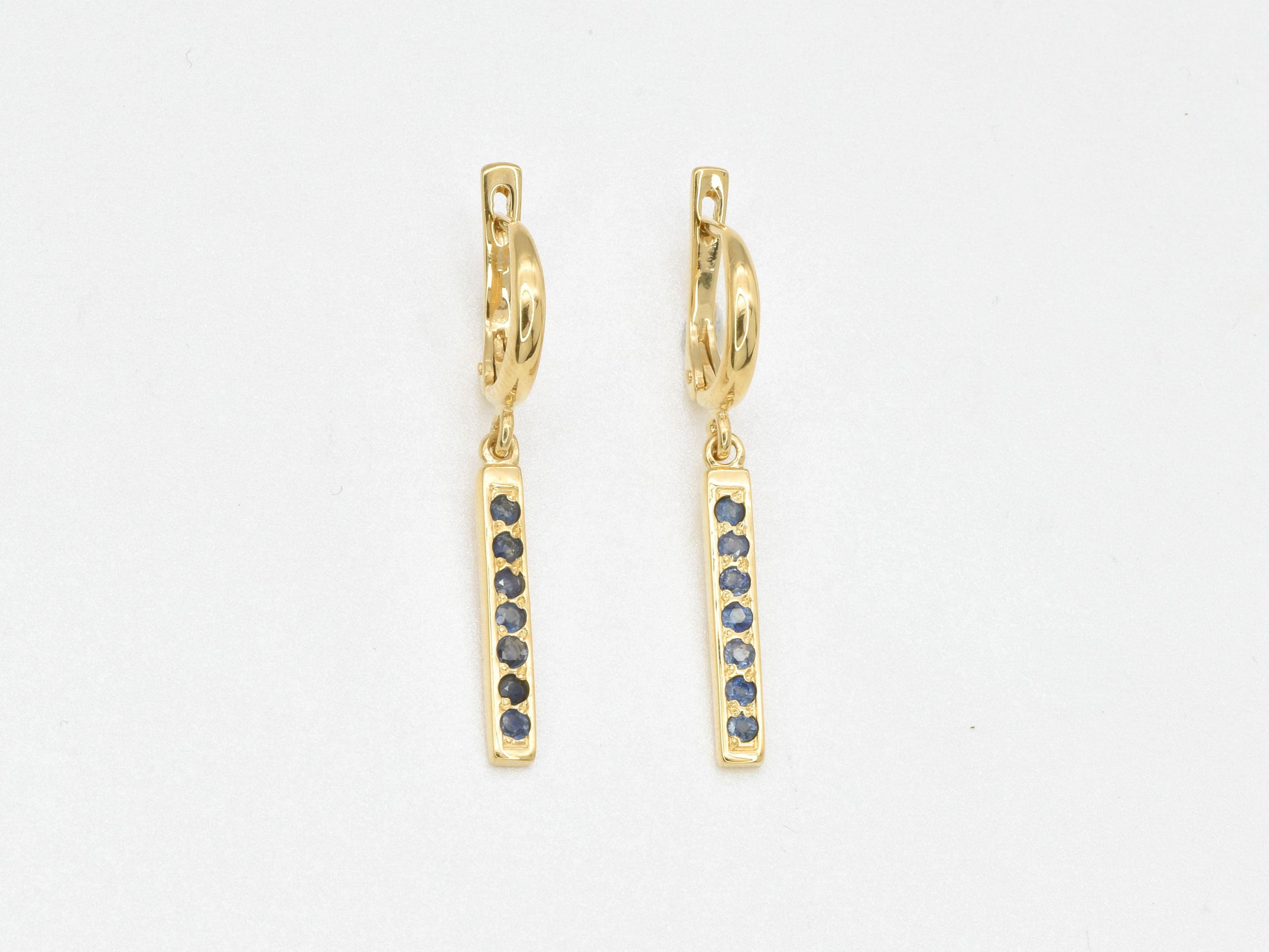 Gold Natural Sapphire Earrings - Blue Dangling Earrings - September Birthstone Earrings made in 18k Gold Vermeil. Ideal for everyday wear and perfect for birthday gifting and special occasions.