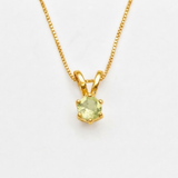 Gold Peridot Necklace - Round Green Gemstone Pendant - August Birthday Gift made in 18k Gold Vermeil. Ideal for everyday wear and perfect for birthday gifting and special occasions.