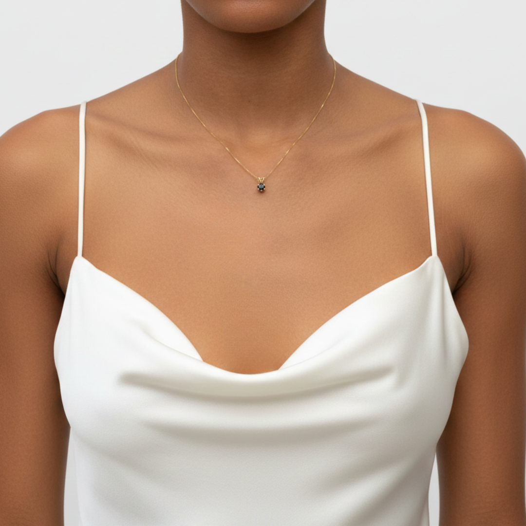 Gold Onyx Pendant - Chic dainty necklace with a round solitaire in 18k Gold Vermeil, designed for effortless style and gifting.