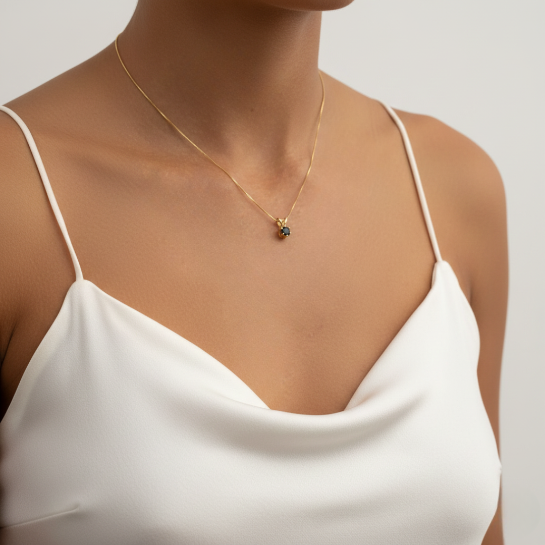 Gold Onyx Pendant - Elegant black necklace featuring a round solitaire design in 18k Gold Vermeil for everyday elegance.