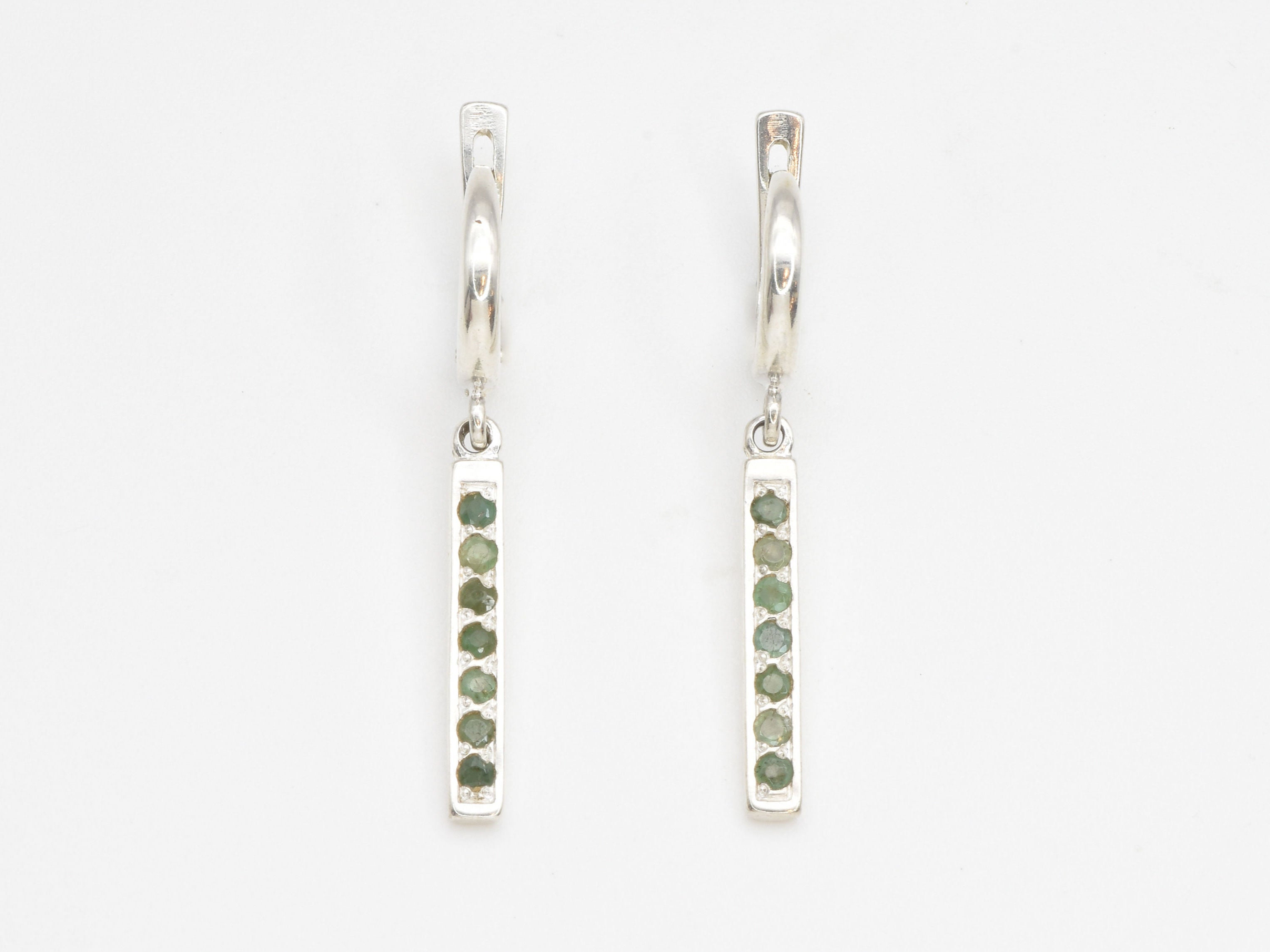 Emerald Vertical Earrings - Natural Emerald Earrings, Green Drop Earrings