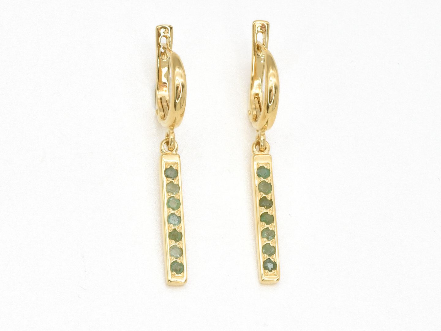 Natural Emerald Earrings made in 18k Gold Vermeil with Round Natural Green Emerald in Channel-Set setting, May Birthstone gift idea, symbolizes growth, harmony, and deep emotional healing, ideal for everyday wear and perfect for birthday gifting and special occasions.