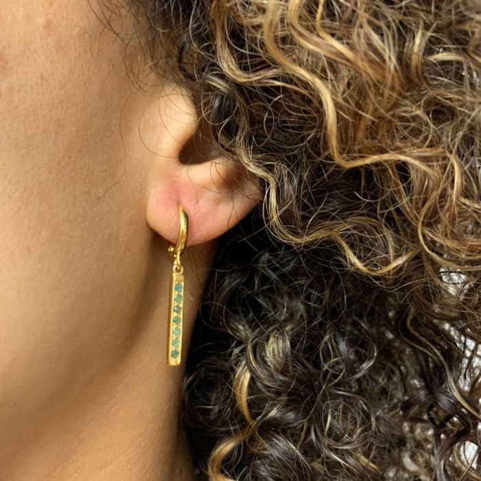 Elegant 18k Gold Vermeil Emerald Earrings with Round Green Emeralds, perfect for May birthdays and everyday elegance.