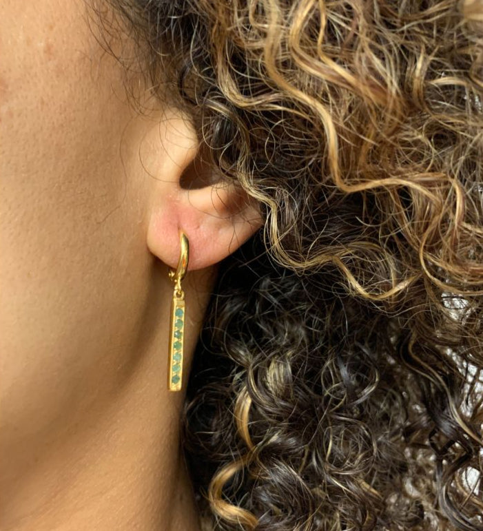 Elegant 18k Gold Vermeil Emerald Earrings with Round Green Emeralds, perfect for May birthdays and everyday elegance.