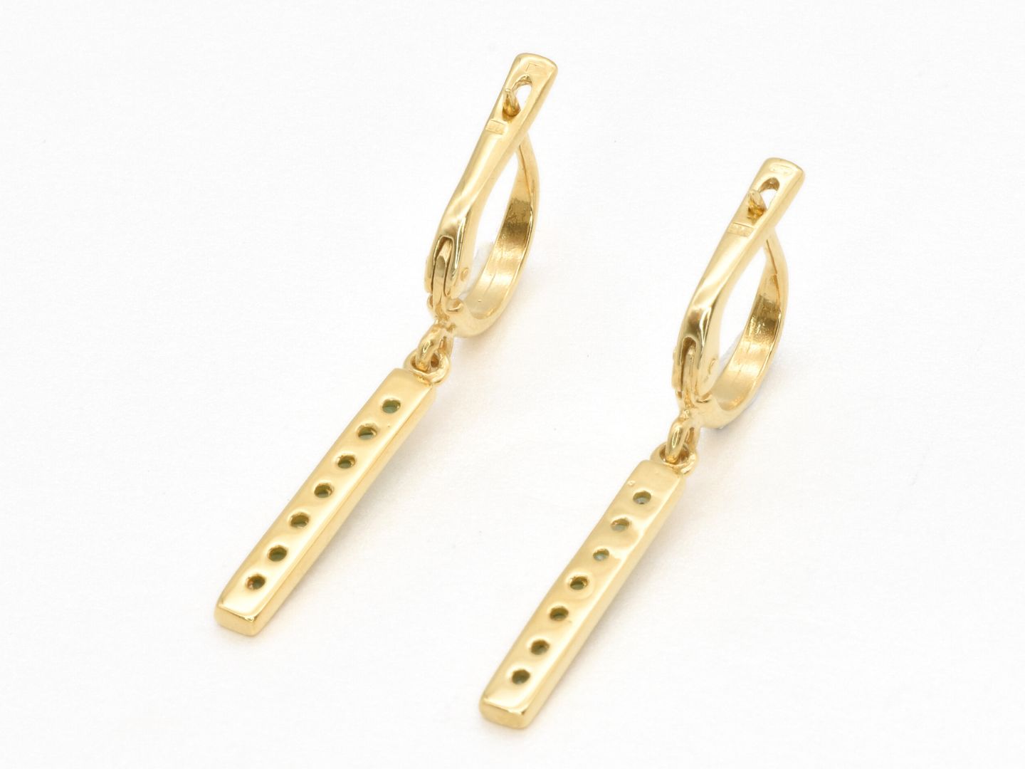 Stylish 18k Gold Vermeil Earrings with Channel-Set Natural Emeralds, a meaningful May birthstone gift for any occasion.