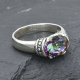 Mystic Topaz Ring - Purple Boho Band, Silver Tribal Ring