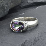 Mystic Topaz Ring - Purple Boho Band, Silver Tribal Ring