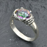 Mystic Topaz Ring - Purple Boho Band, Silver Tribal Ring