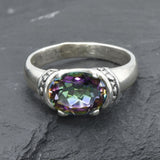 Mystic Topaz Ring - Purple Boho Band, Silver Tribal Ring