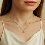 Elegant 18k Gold Vermeil CZ Pendant with Round White CZ, perfect April birthstone gift for special occasions and everyday wear.