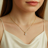 Elegant 18k Gold Vermeil CZ Pendant with Round White CZ, perfect April birthstone gift for special occasions and everyday wear.