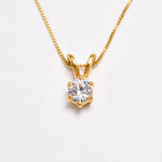 Created CZ Pendant made in 18k Gold Vermeil with Round Created White CZ in Solitaire setting, April Birthstone gift idea, symbolizes, ideal for everyday wear and perfect for birthday gifting and special occasions.