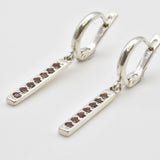 Long Garnet Earrings - Dangling Garnet Earrings, Silver Bar Earrings