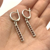 Long Garnet Earrings - Dangling Garnet Earrings, Silver Bar Earrings