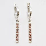 Long Garnet Earrings - Dangling Garnet Earrings, Silver Bar Earrings