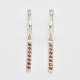 Long Garnet Earrings - Dangling Garnet Earrings, Silver Bar Earrings