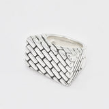 Brick Signet Ring - Silver Patterned Ring - Signet Ring