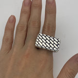 Brick Signet Ring - Silver Patterned Ring - Signet Ring