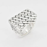 Brick Signet Ring - Silver Patterned Ring - Signet Ring