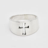 Cross Wide Band - Cut Out Cross Ring - Silver Cross Ring