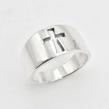 Cross Wide Band - Cut Out Cross Ring - Silver Cross Ring