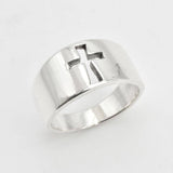 Hollow Cross Ring - Gold Cross Thick Band, Gold Christian Ring