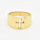 Hollow Cross Ring - Gold Cross Thick Band, Gold Christian Ring