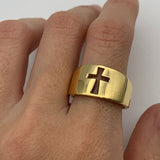 Hollow Cross Ring - Gold Cross Thick Band, Gold Christian Ring