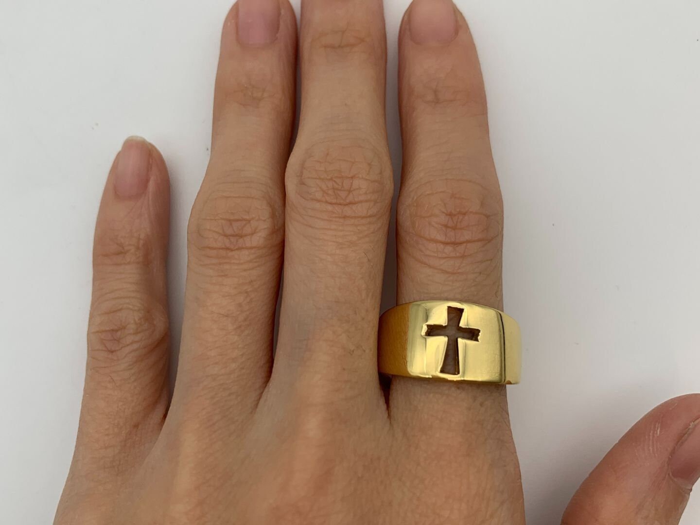 Men's 14k Yellow Gold Cut-Out Cross Ring - Solid & Minimalist Band