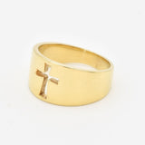 Hollow Cross Ring - Gold Cross Thick Band, Gold Christian Ring