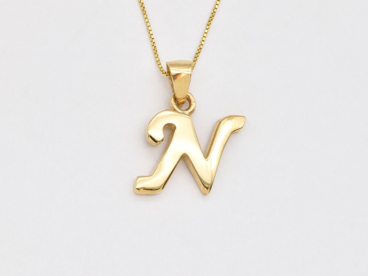 Gold Letter N Pendant - Alphabet Letter Necklace - Initial Letter N Pendant