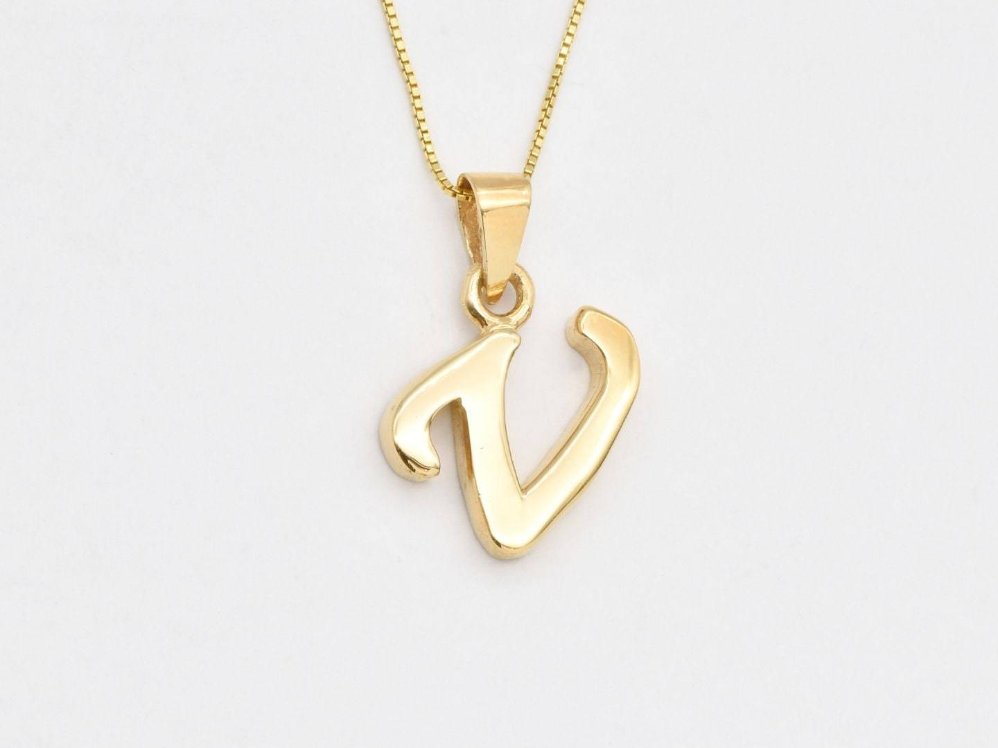 Gold Letter V Pendant - Alphabet Letter Necklace, Capital V Necklace